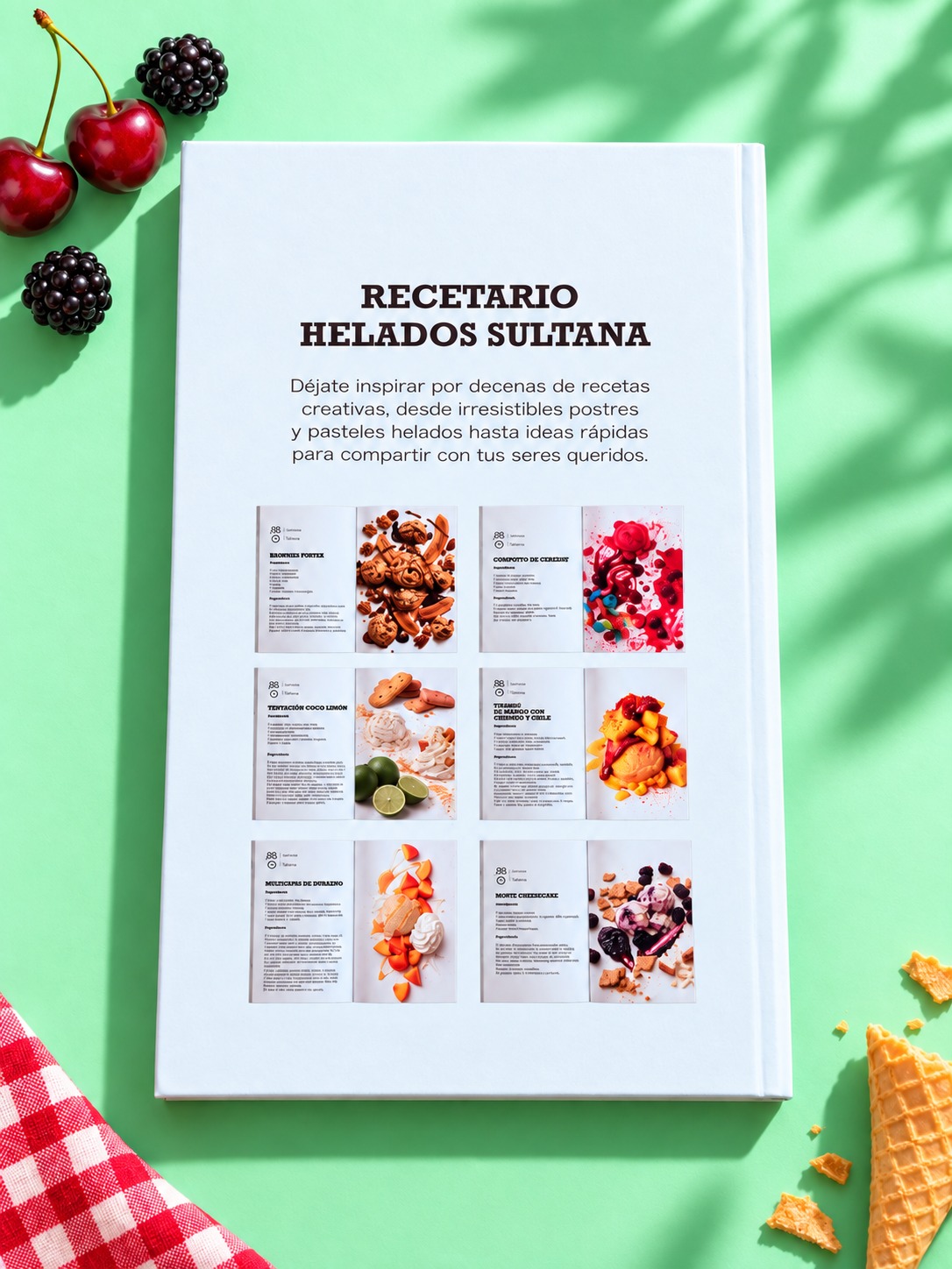 Contraportada del Recetario Helados Sultana con vista previa de recetas