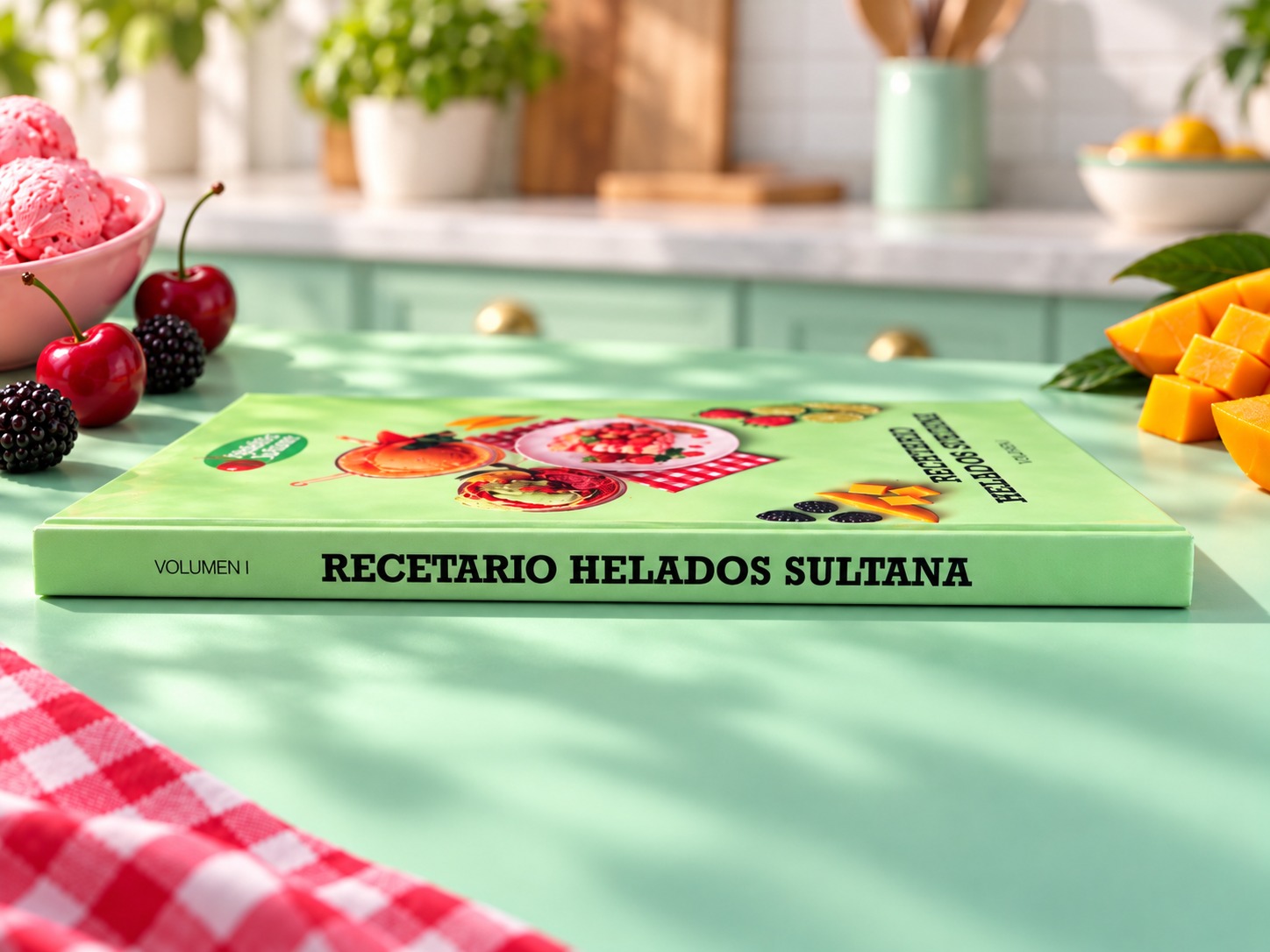 Recetario Helados Sultana sobre una barra de cocina